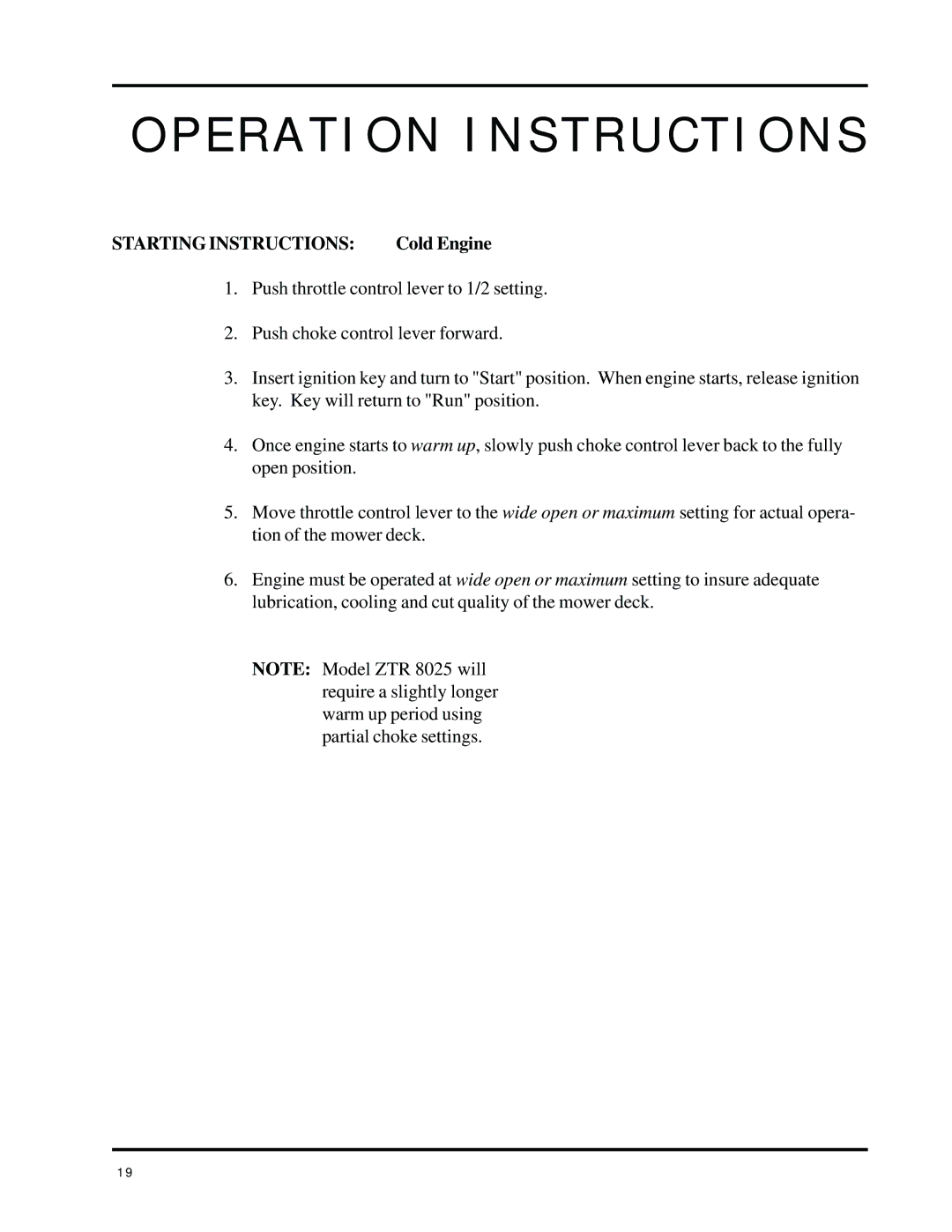 Dixon 8000 Series manual Operation Instructions 