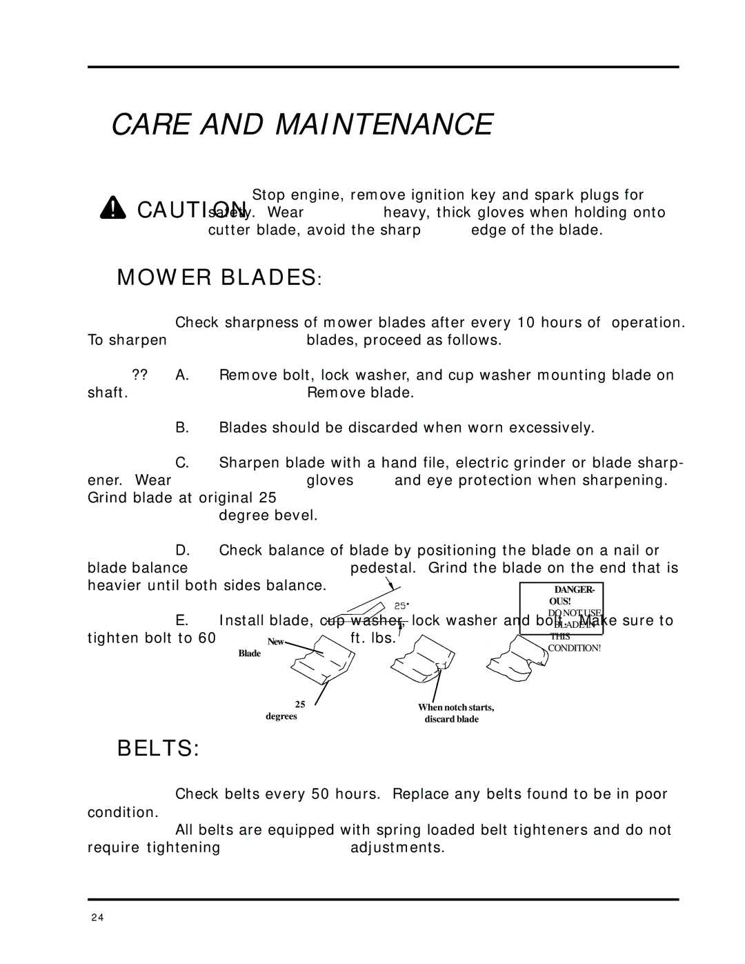 Dixon 8000 Series manual Mower Blades, Belts 