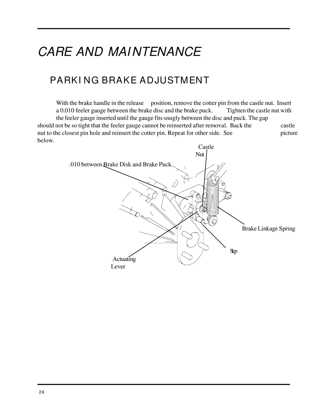 Dixon 8000 Series manual Parking Brake Adjustment 