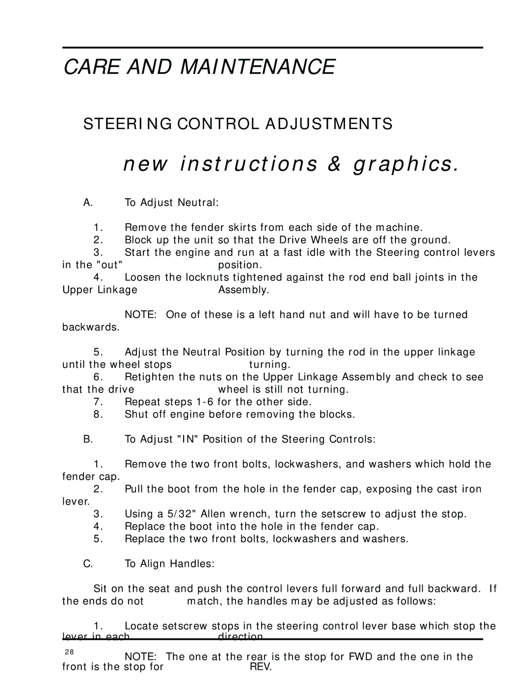 Dixon 8000 Series manual New instructions & graphics, Steering Control Adjustments 