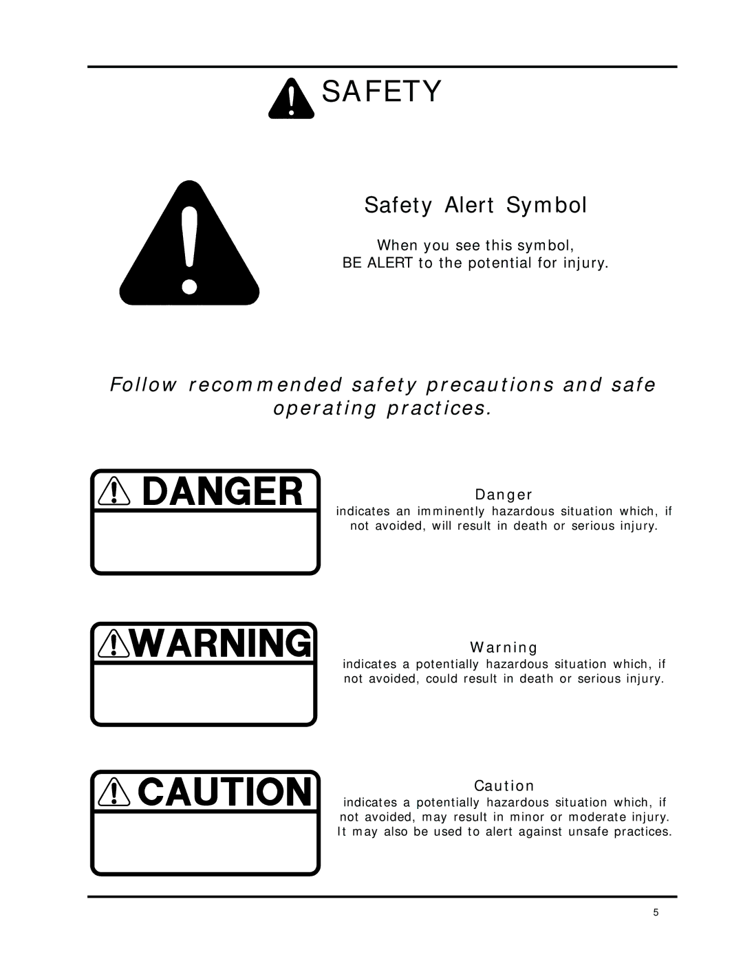 Dixon 8000 Series manual Safety Alert Symbol 