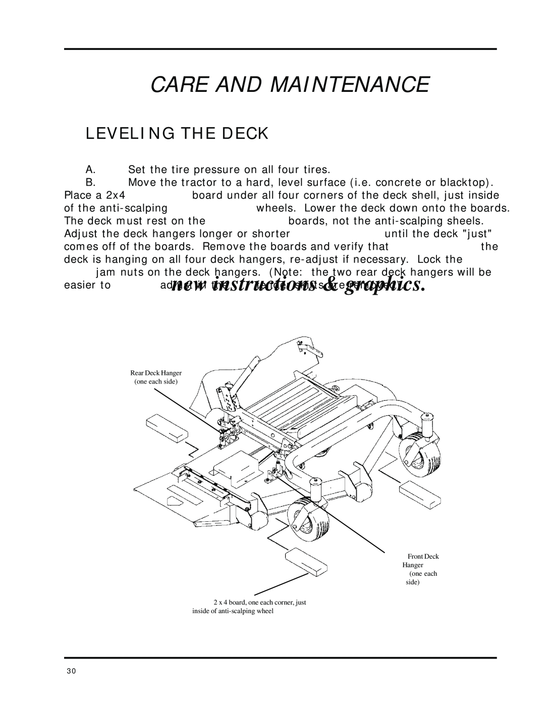 Dixon 8000 Series manual new instructions & graphics, Leveling The Deck, Care And Maintenance 