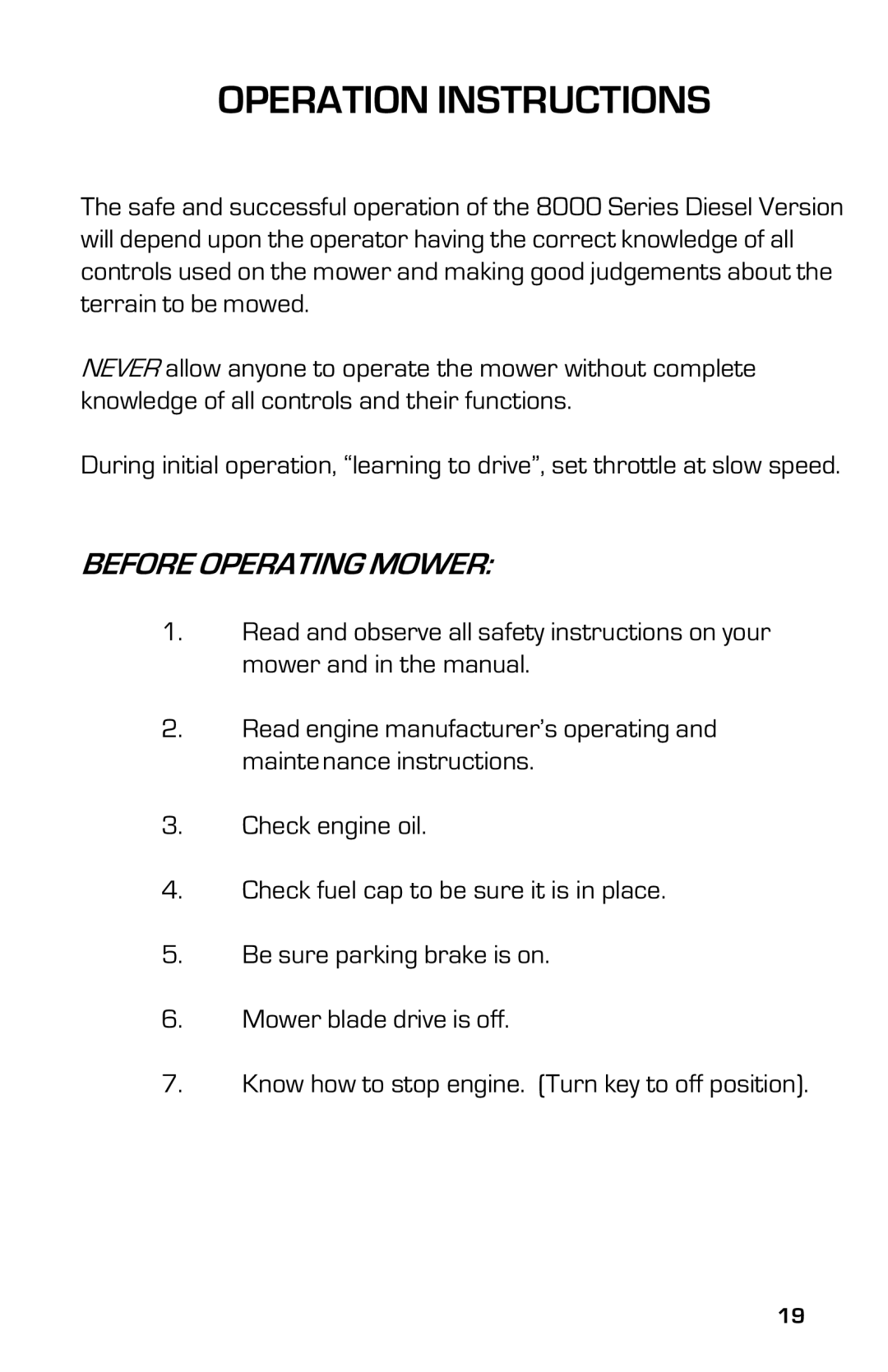 Dixon 8000D manual Operation Instructions, Before Operating Mower 