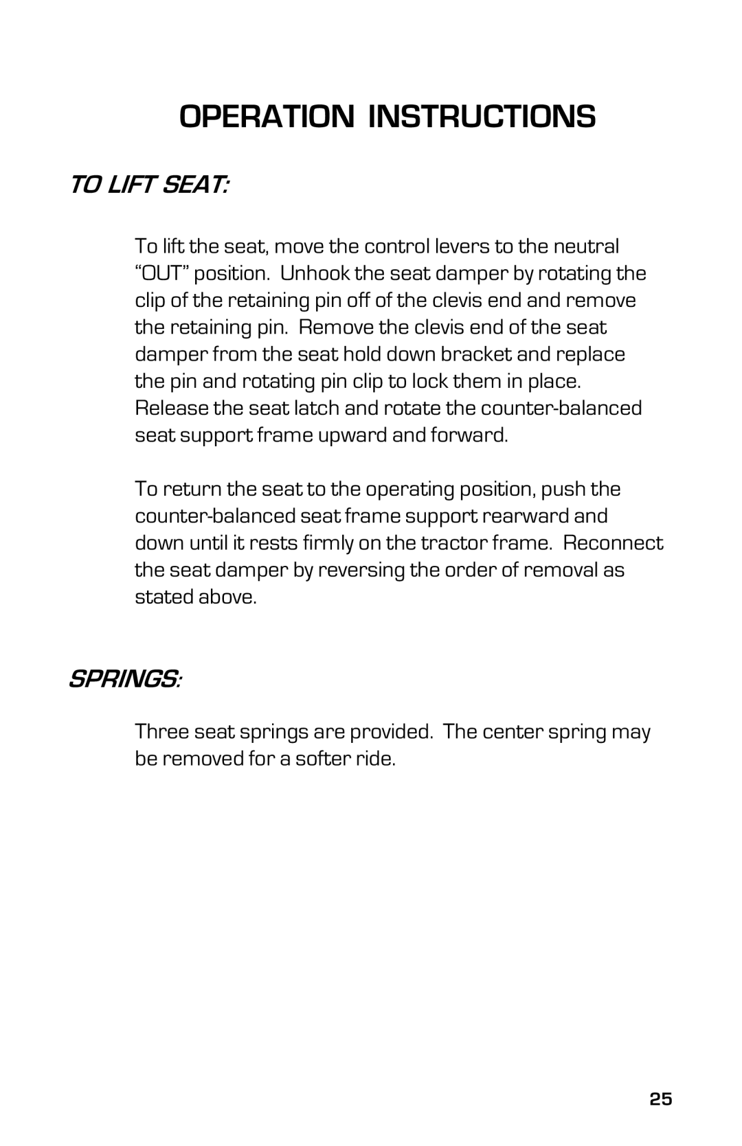 Dixon 8000D manual To Lift Seat, Springs 