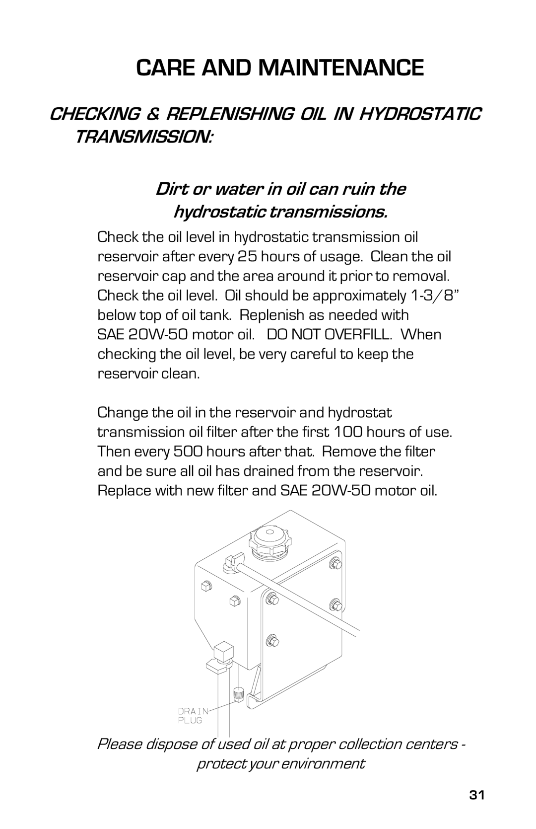 Dixon 8000D manual Checking & Replenishing OIL in Hydrostatic Transmission 