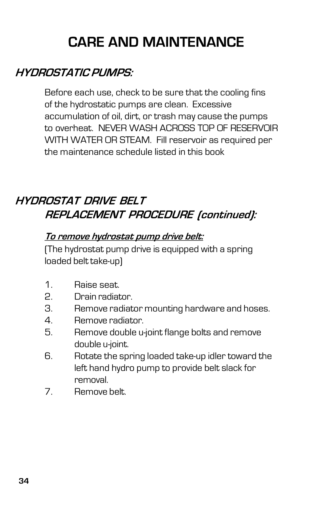 Dixon 8000D manual Hydrostatic Pumps, Hydrostat Drive Belt, Replacement Procedure 