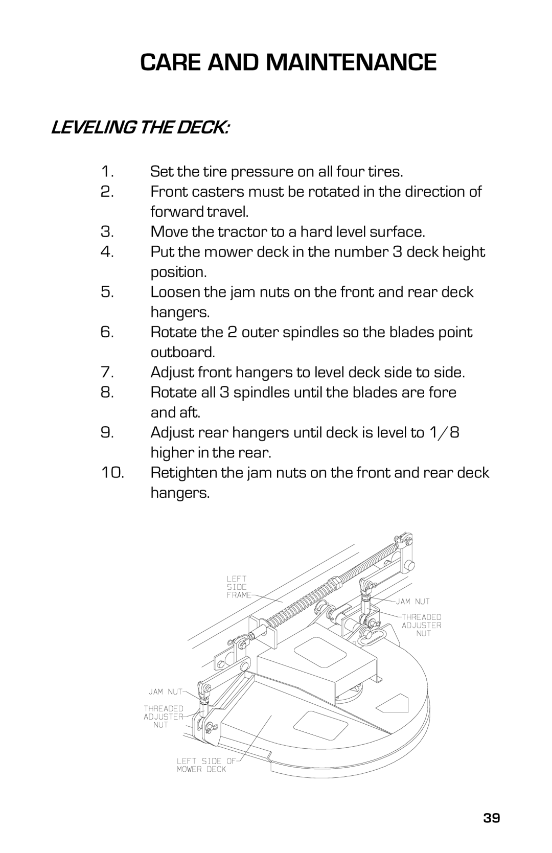 Dixon 8000D manual Leveling the Deck 