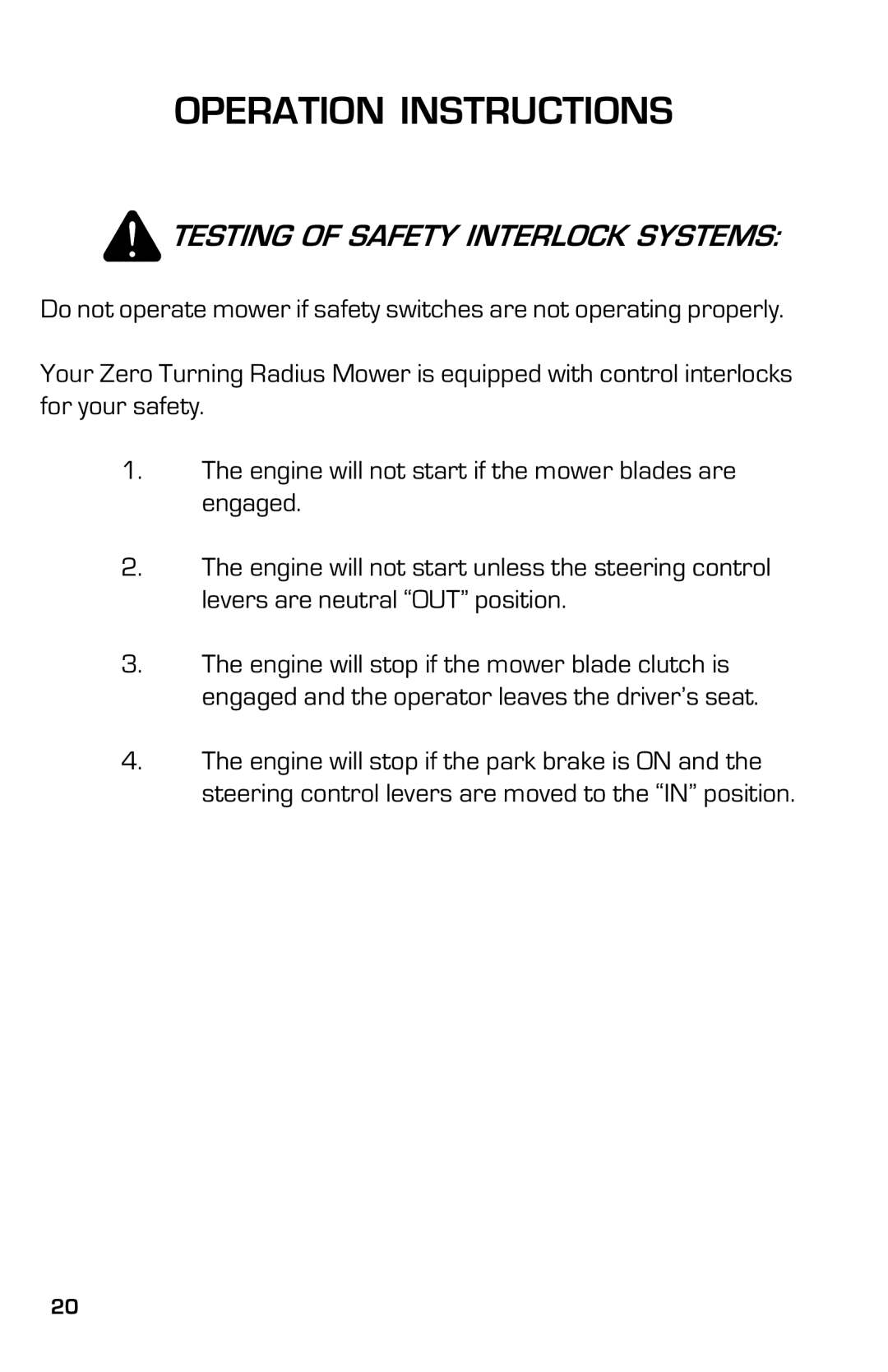 Dixon 8000G Series manual Testing of Safety Interlock Systems 