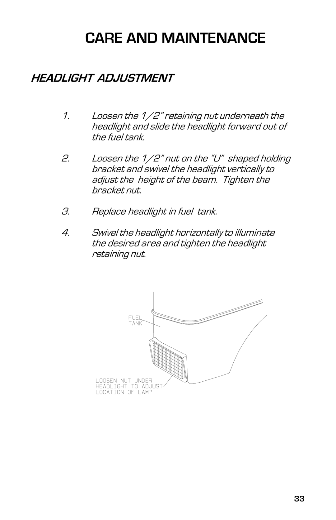 Dixon 8000G Series manual Headlight Adjustment 