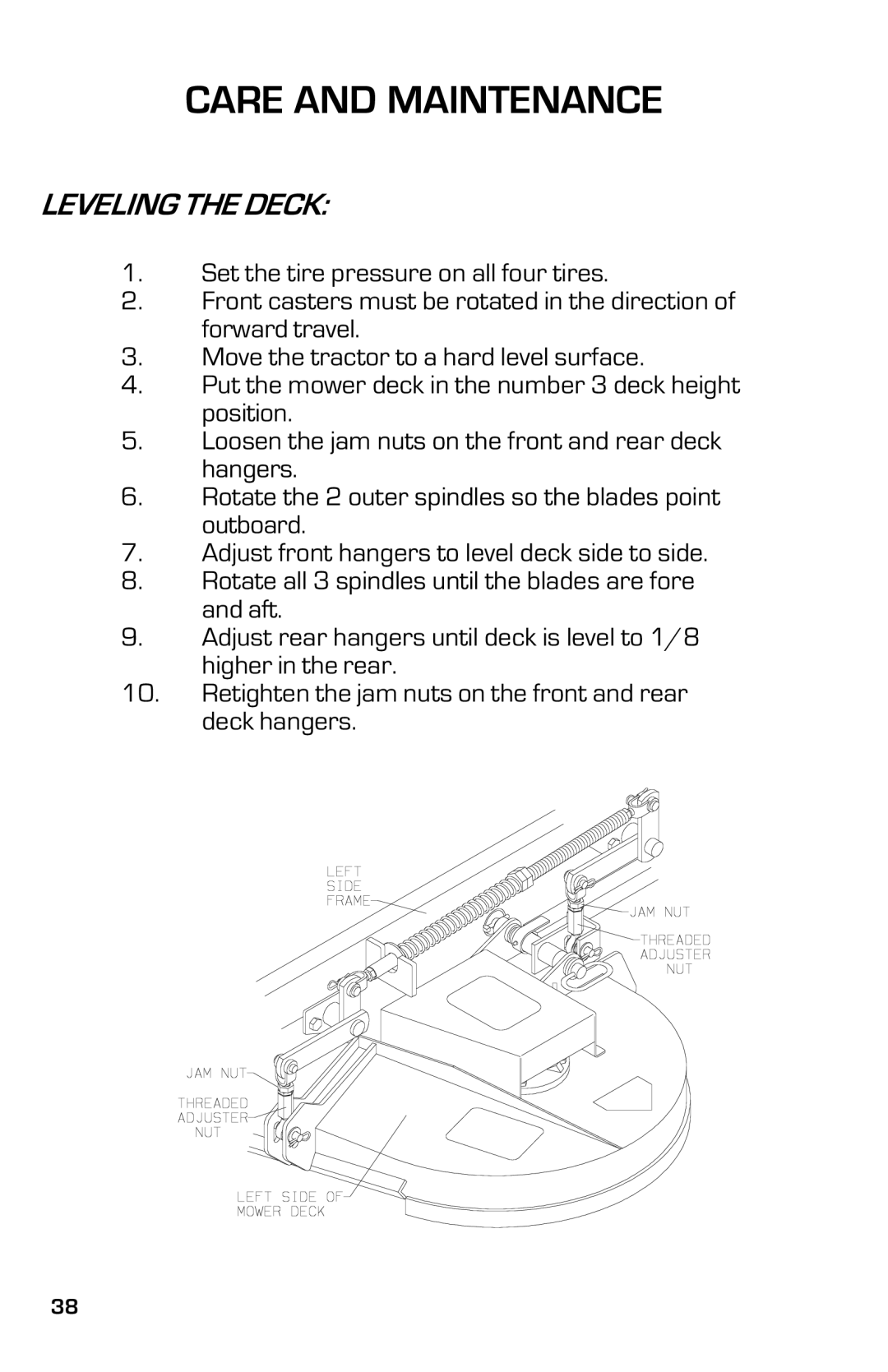 Dixon 8000G Series manual Leveling the Deck 