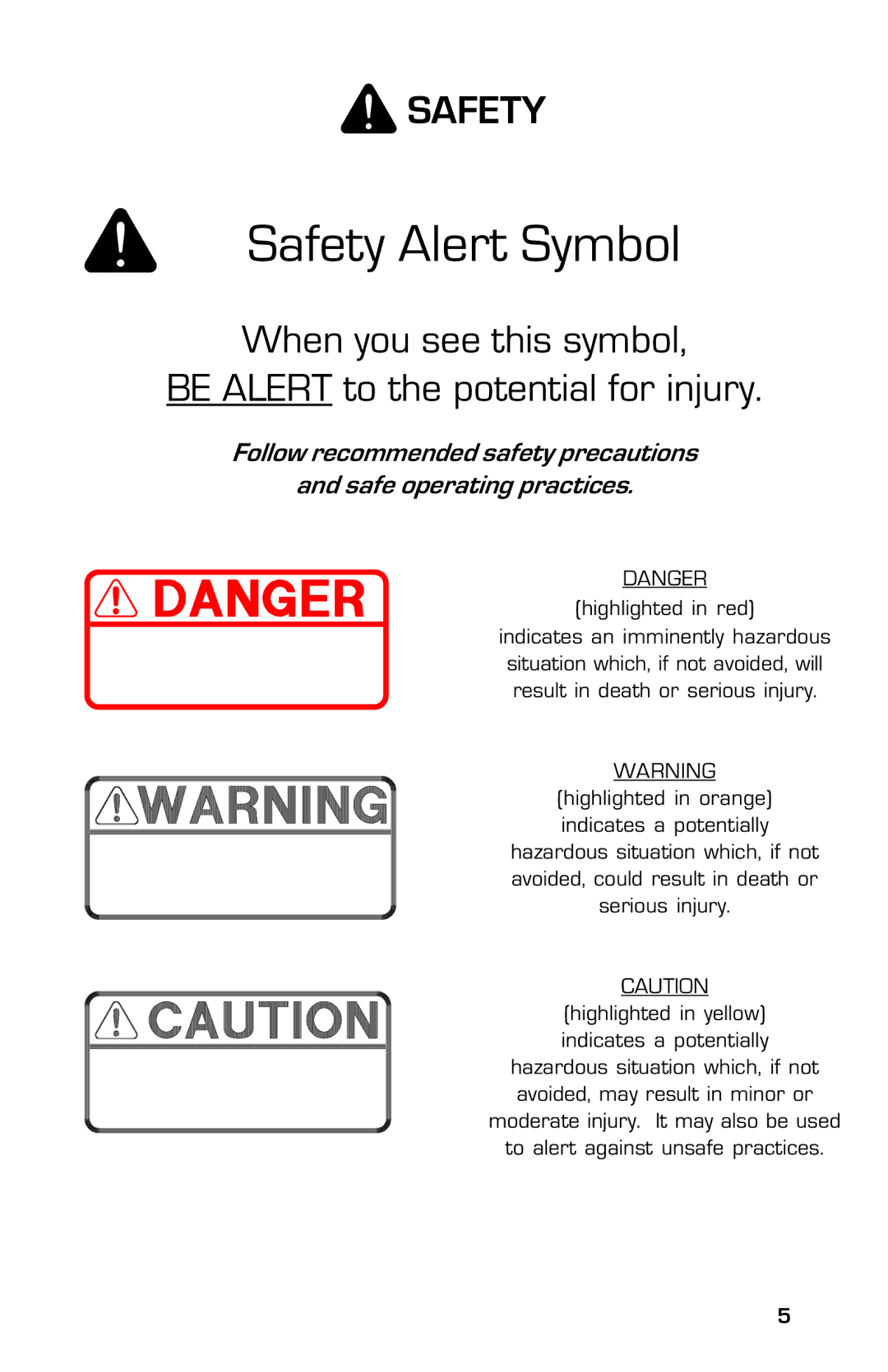 Dixon 8000G Series manual Safety Alert Symbol 