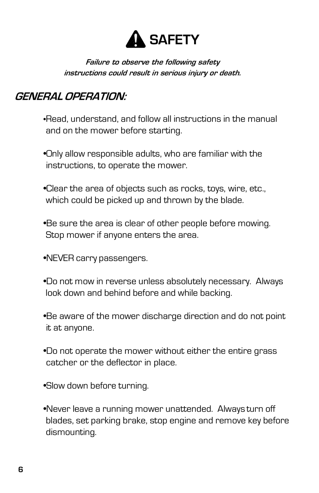 Dixon 8000G Series manual General Operation 