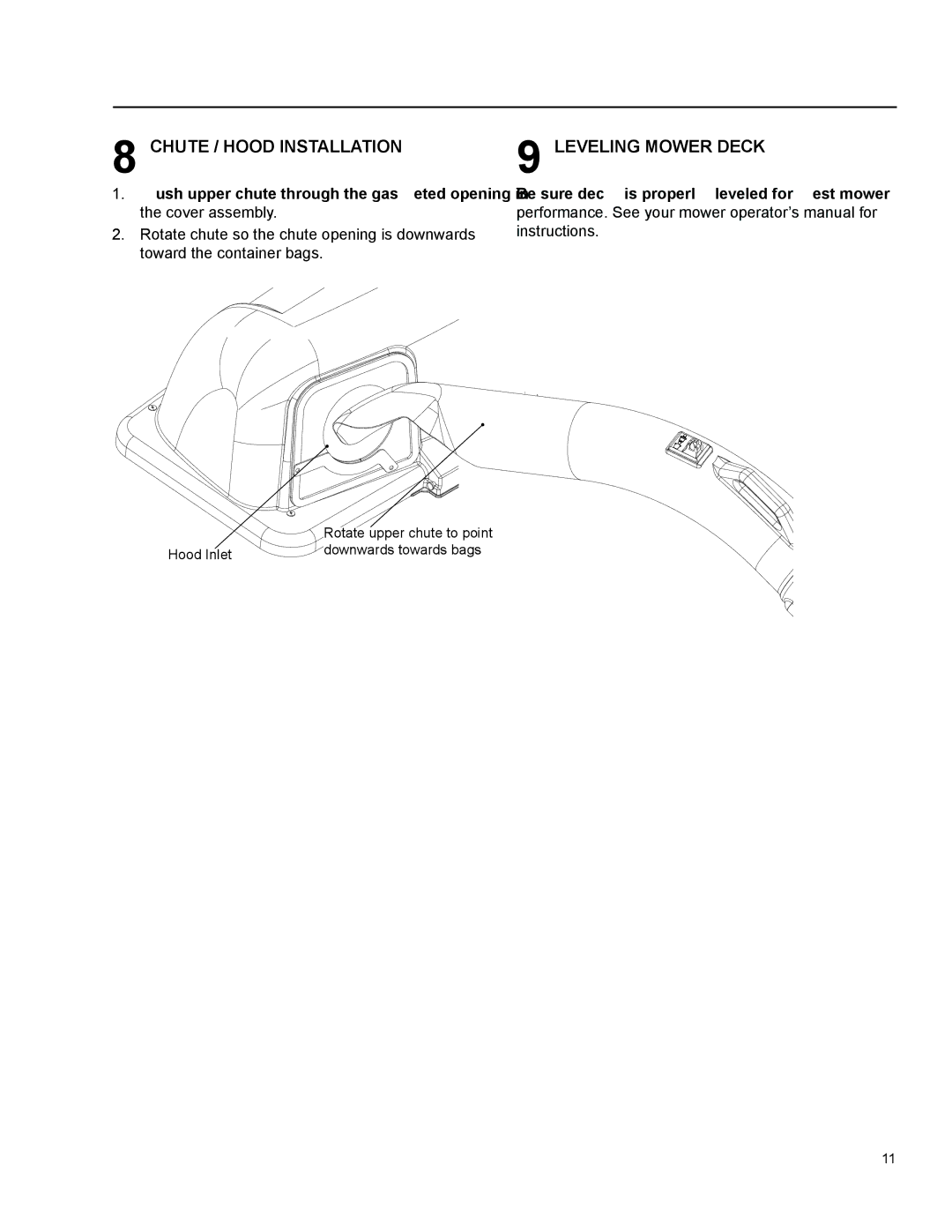 Dixon 966 004201 manual Chute / Hood Installation, Leveling Mower Deck 