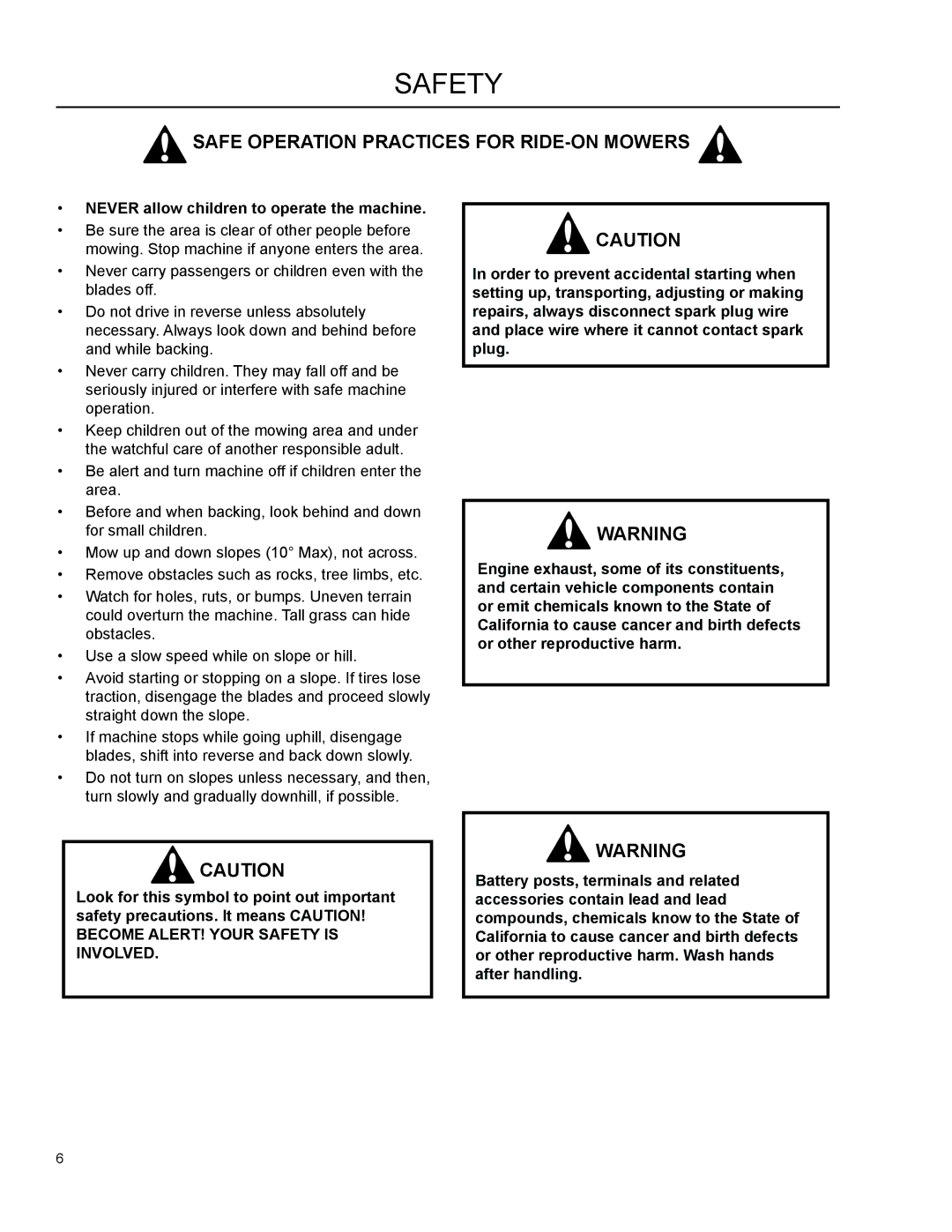 Dixon 966 004201 manual Safety 