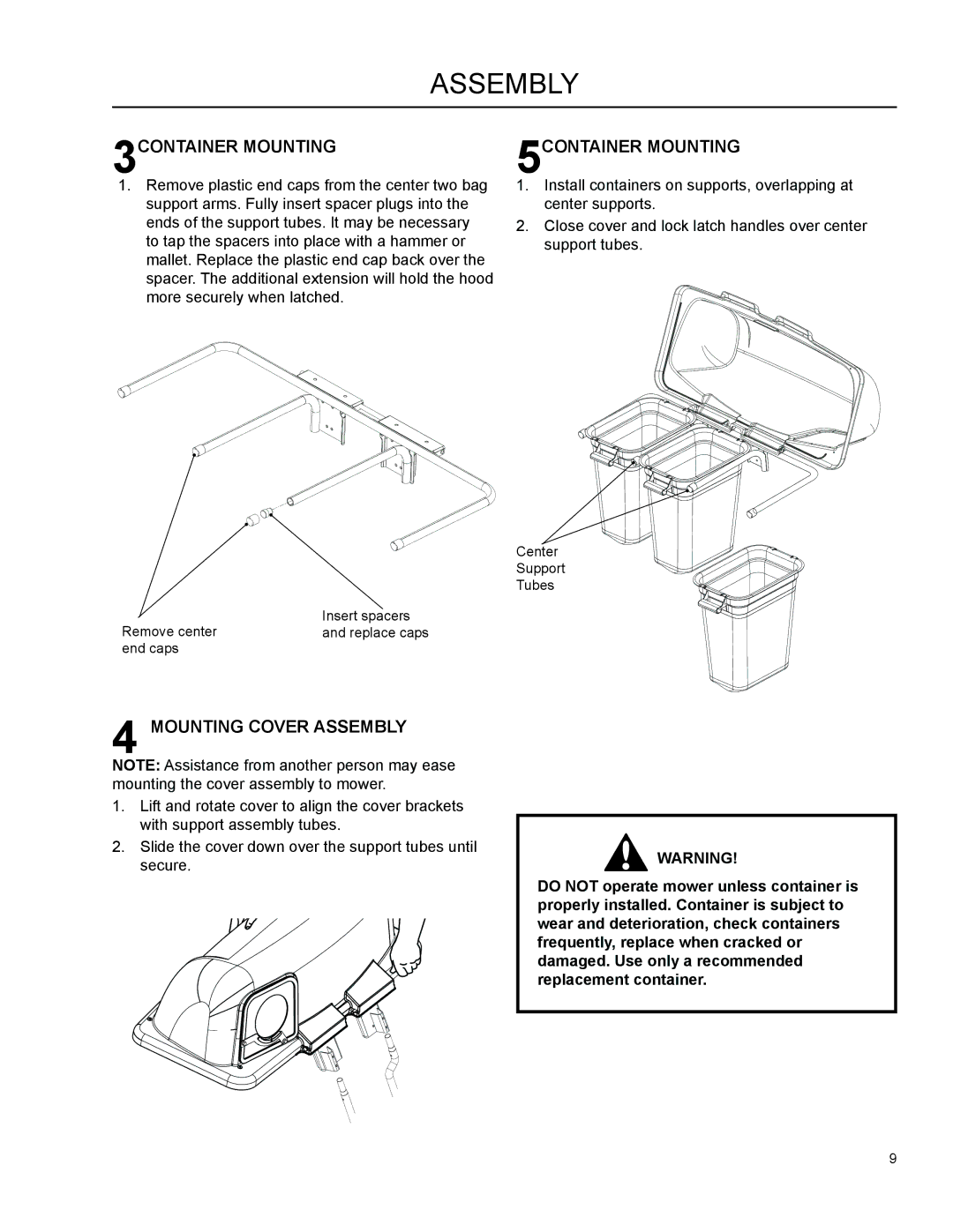 Dixon 966 004201 manual 3CONTAINER Mounting, 5CONTAINER Mounting, Mounting Cover Assembly 