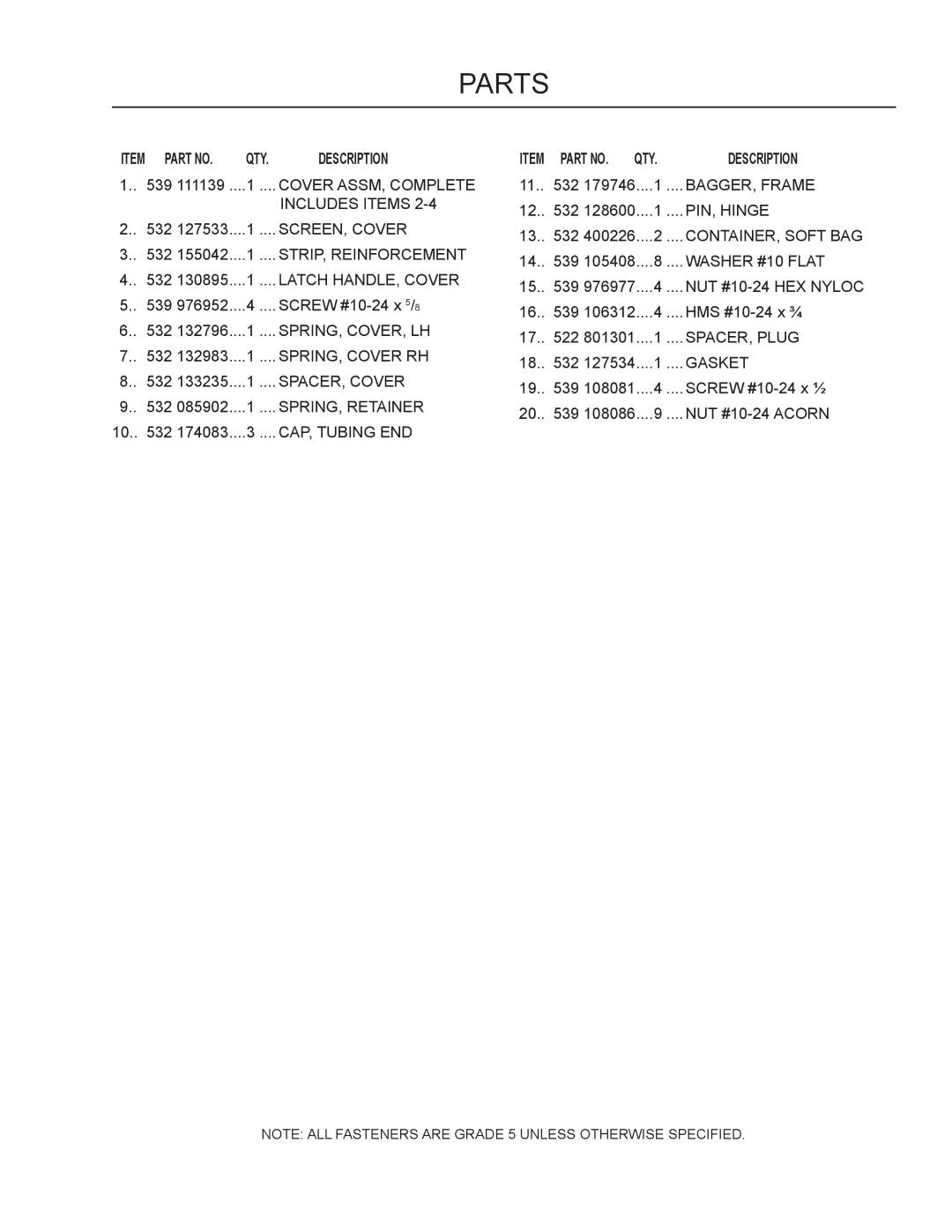 Dixon 966 004301, 115 150227 manual Item Part no QTY Description Item Part NO. QTY 