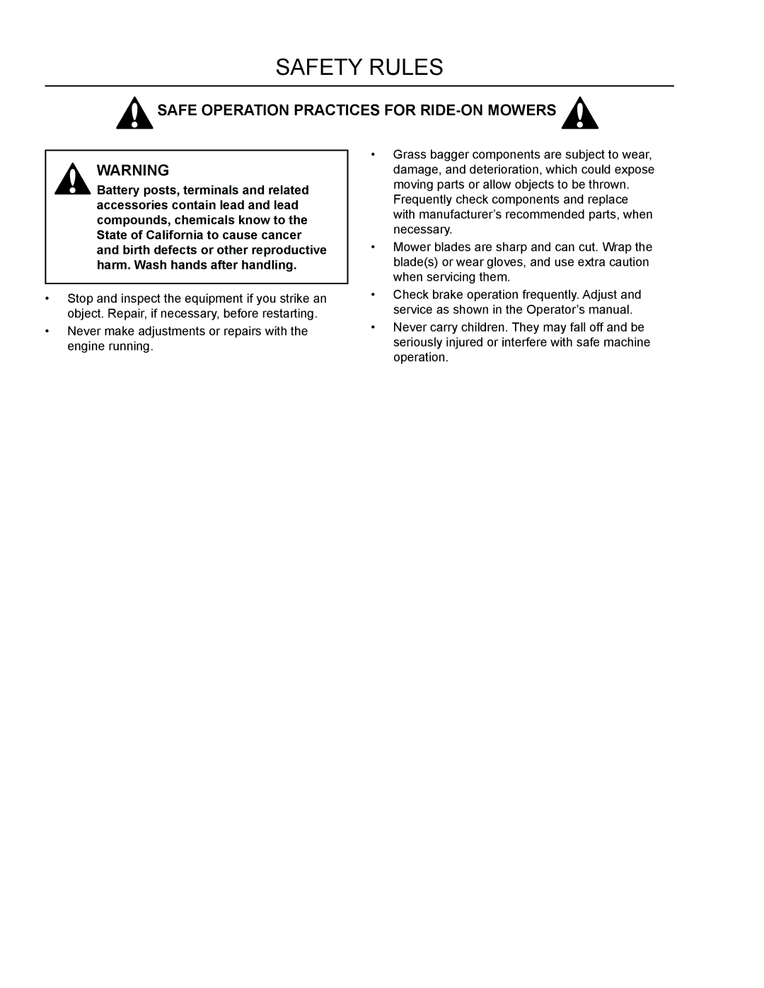 Dixon 115 150227, 966 004301 manual Safety Rules 