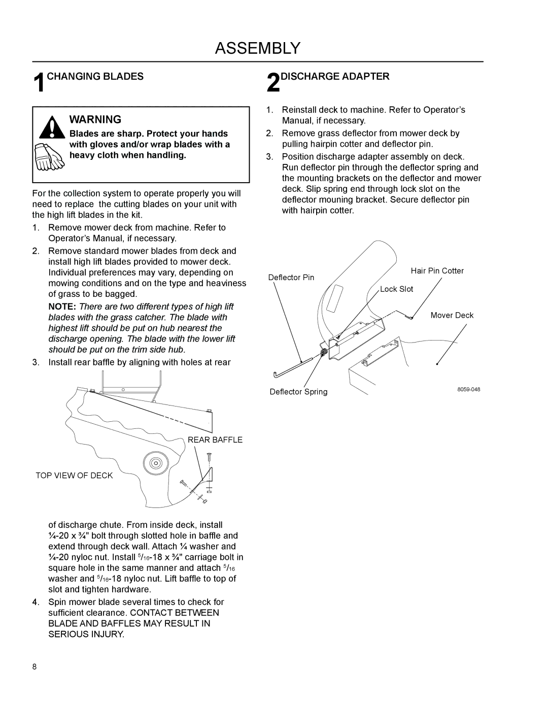 Dixon 115 150227, 966 004301 manual 1CHANGING Blades, 2DISCHARGE Adapter 