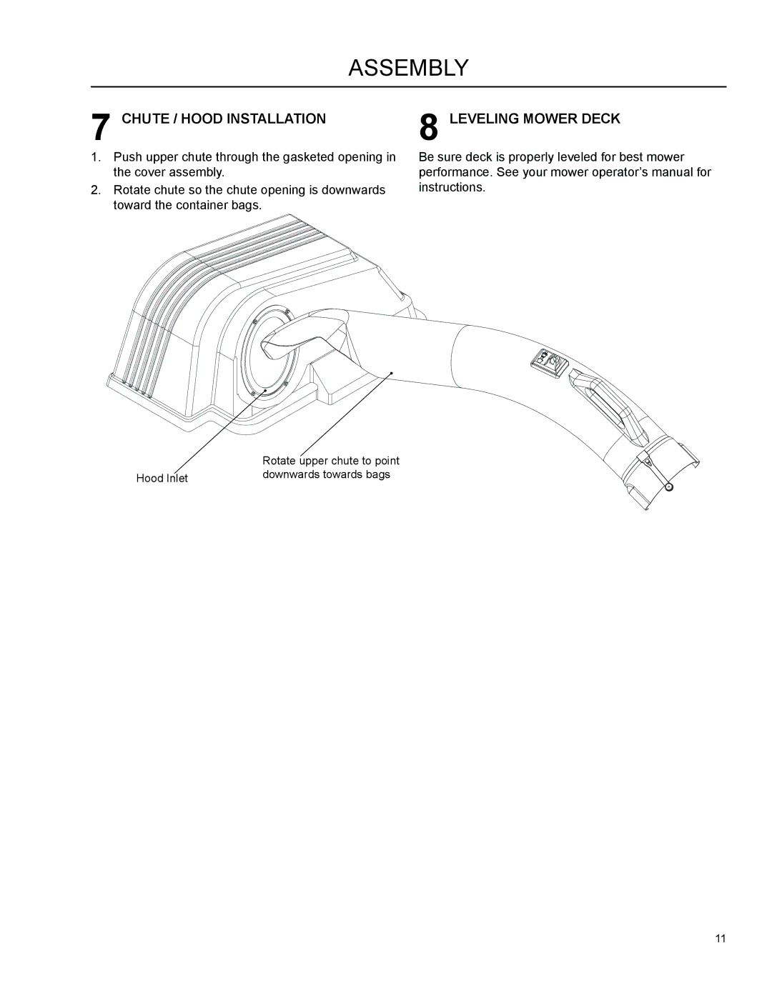 Dixon 966004101 manual Chute / Hood Installation, Leveling Mower Deck 