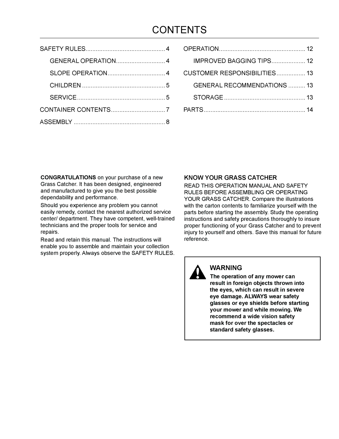 Dixon 966004101 manual Contents 