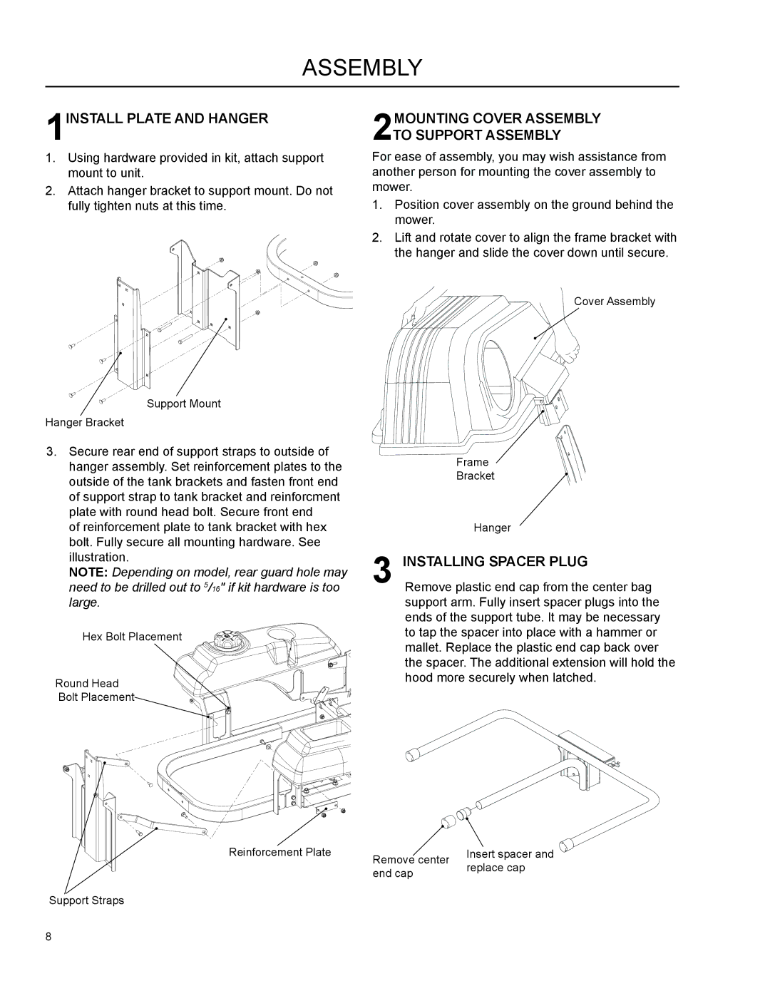 Dixon 966004101 manual Assembly, 1INSTALL Plate and Hanger 