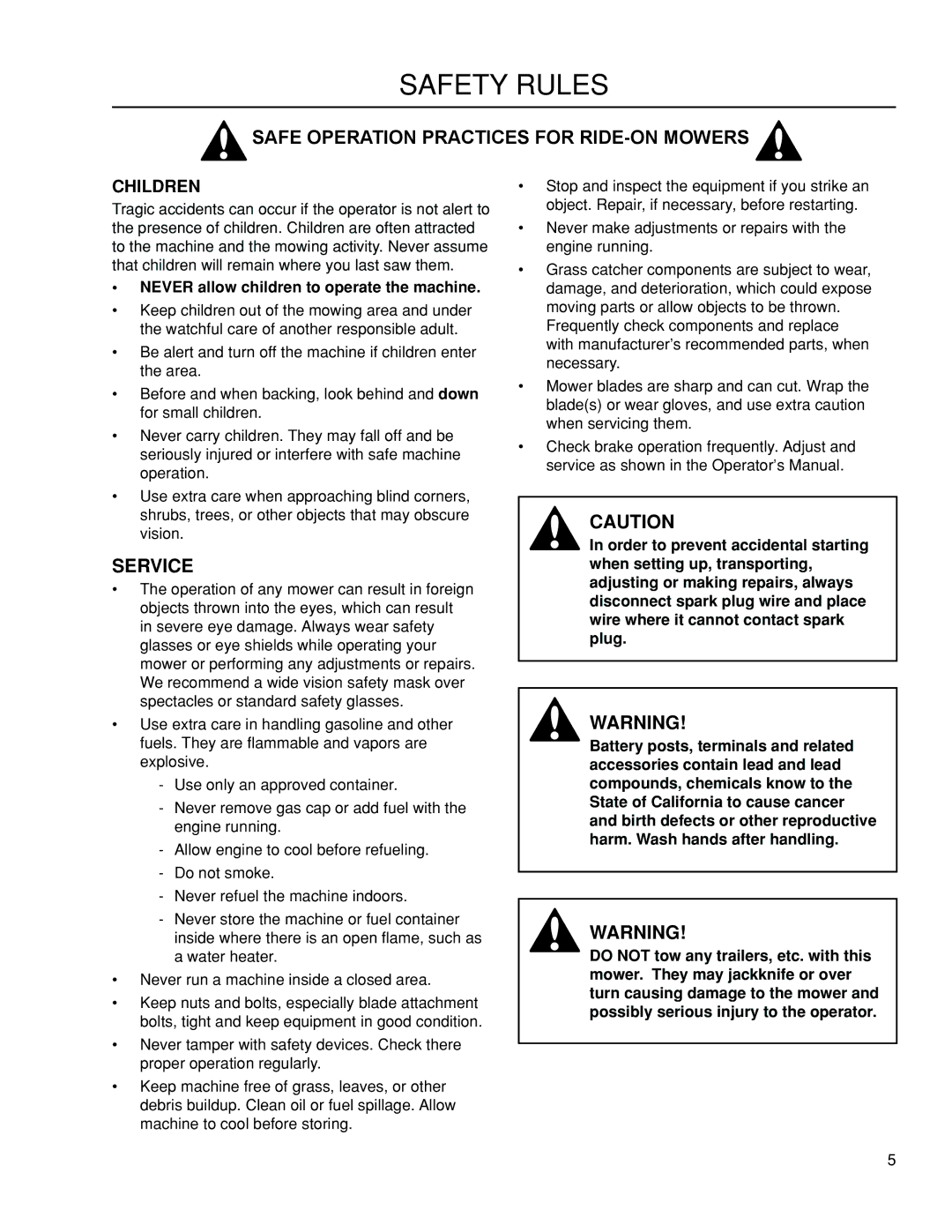 Dixon 115 239947, 966412801 manual Children, Never allow children to operate the machine 