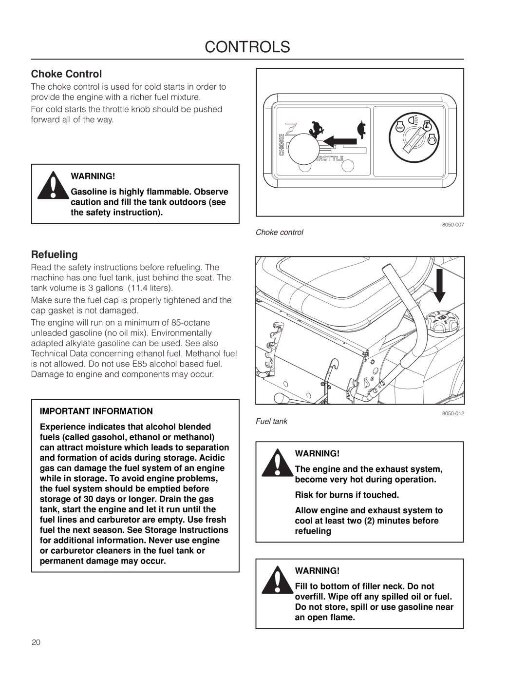 Dixon 966494901 manual Choke Control, Refueling 