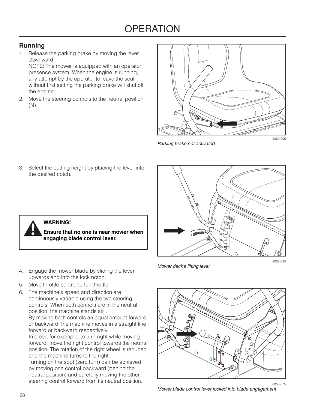 Dixon 966494901 manual Running 