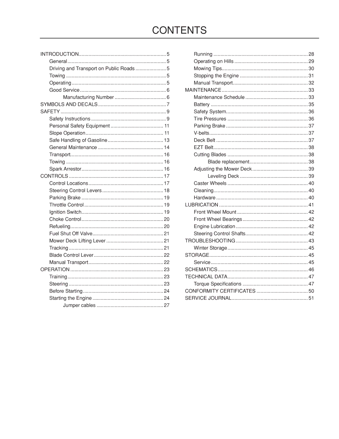 Dixon 966494901 manual Contents 