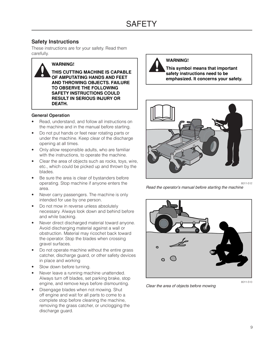 Dixon 966494901 manual Safety Instructions, General Operation 