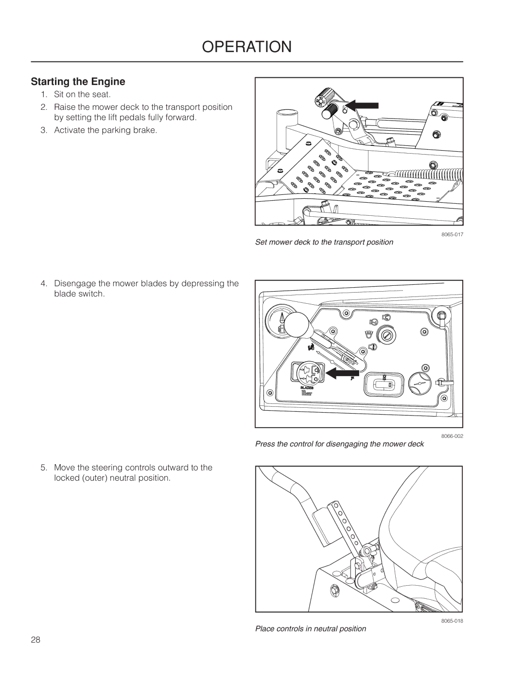 Dixon 6029FX BF, 966516702, 966516601, 966516602, 966516701, 7234FX BF manual Starting the Engine 