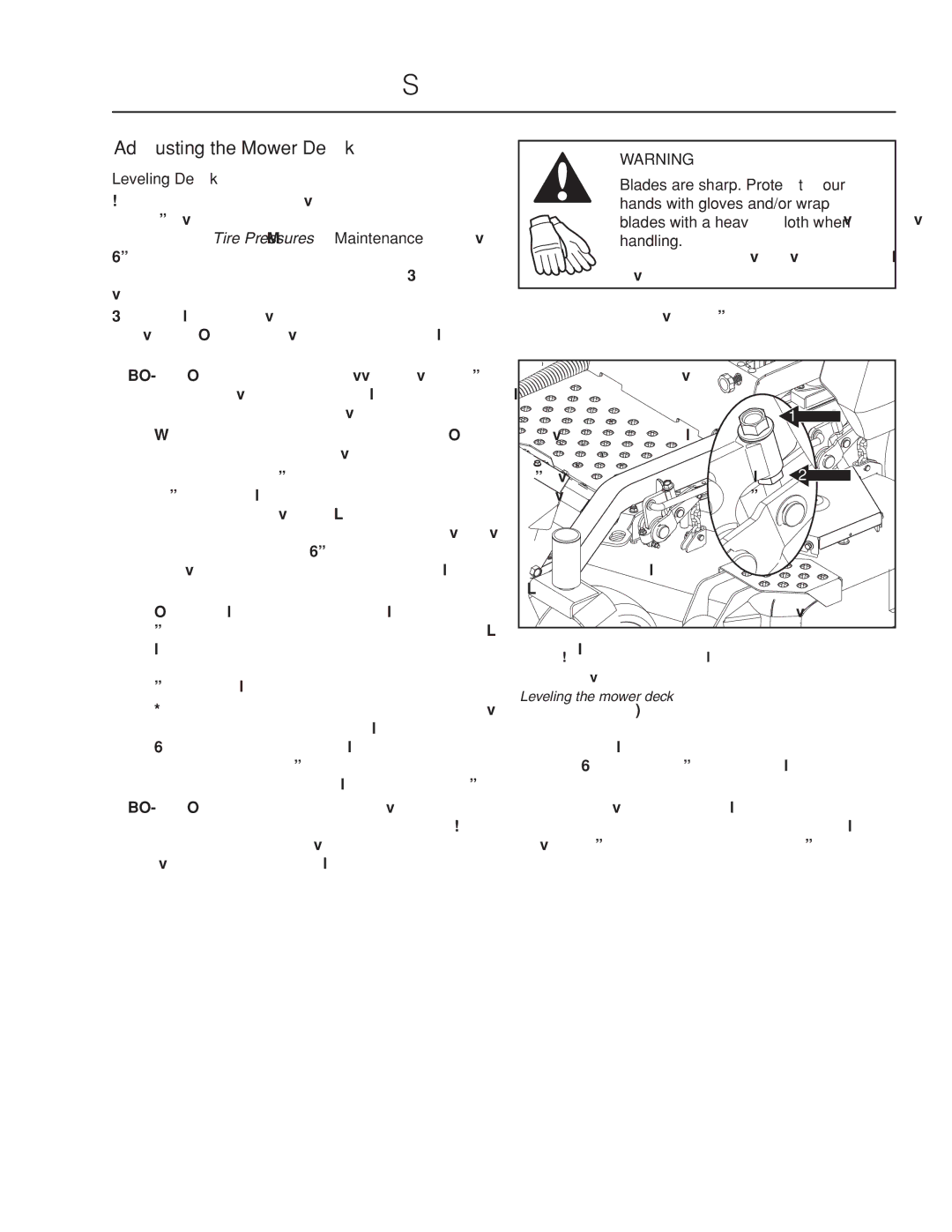 Dixon 966516702, 966516601, 966516602, 6029FX BF, 966516701, 7234FX BF manual Adjusting the Mower Deck, Leveling Deck 