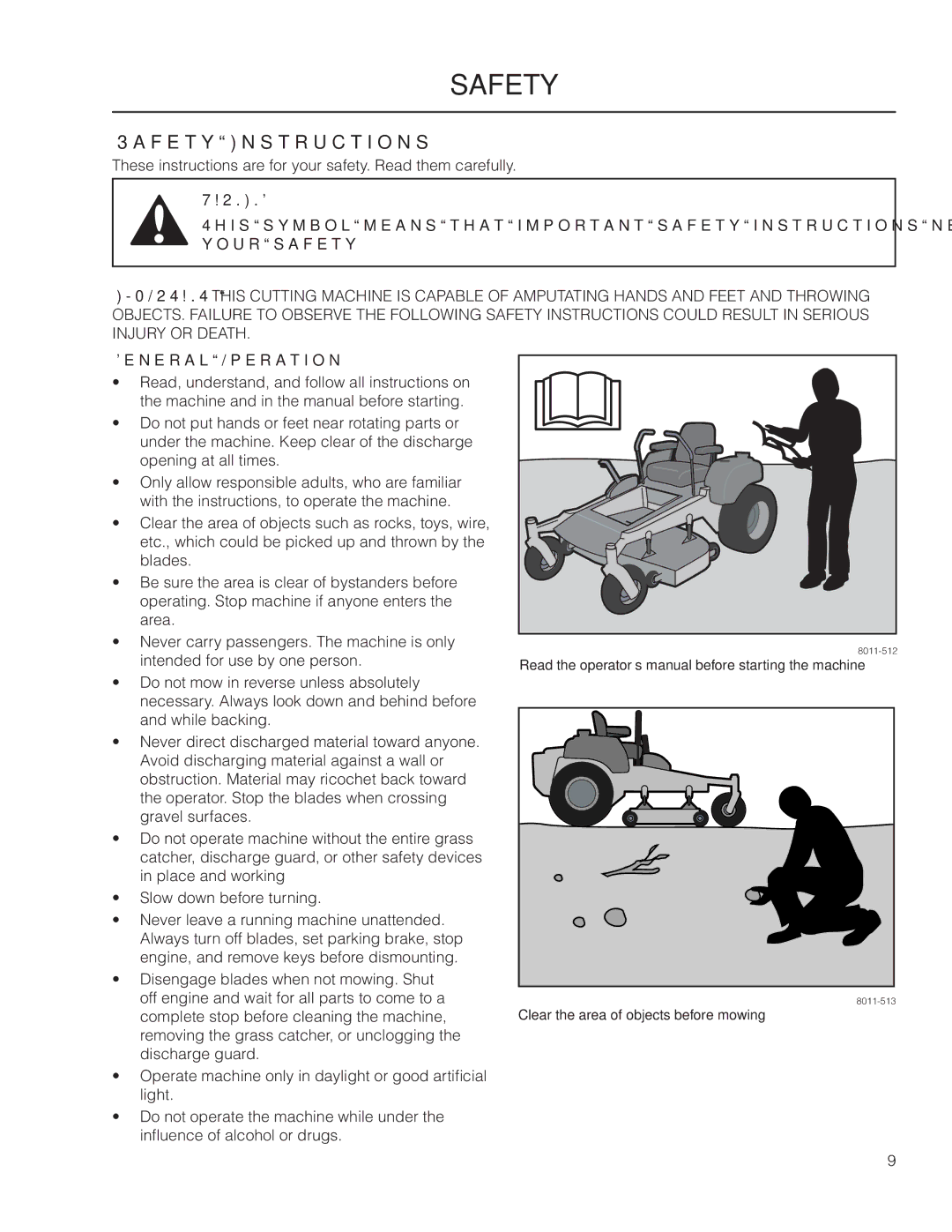 Dixon 966516601, 966516702, 966516602, 6029FX BF, 966516701, 7234FX BF manual Safety Instructions, General Operation 