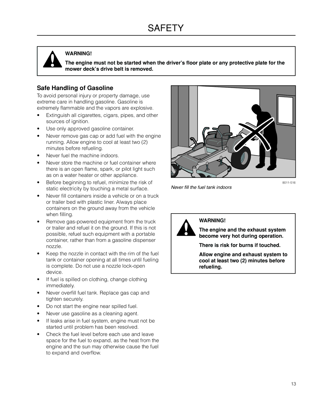 Dixon 966985401, 966985402 manual Safe Handling of Gasoline 