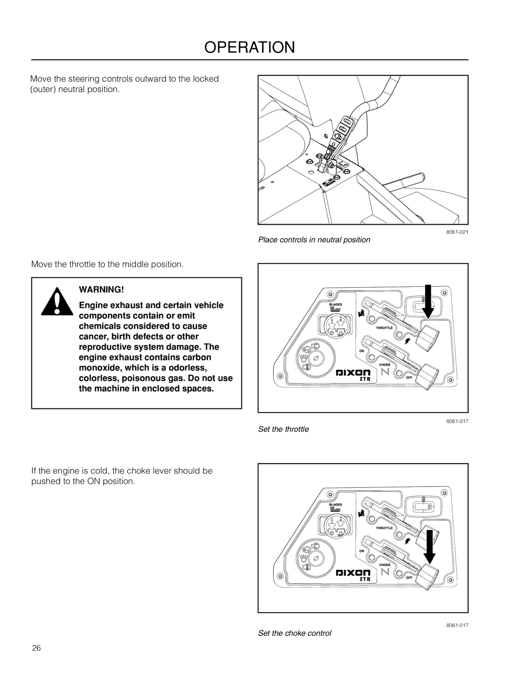 Dixon 966985402, 966985401 manual Move the throttle to the middle position 