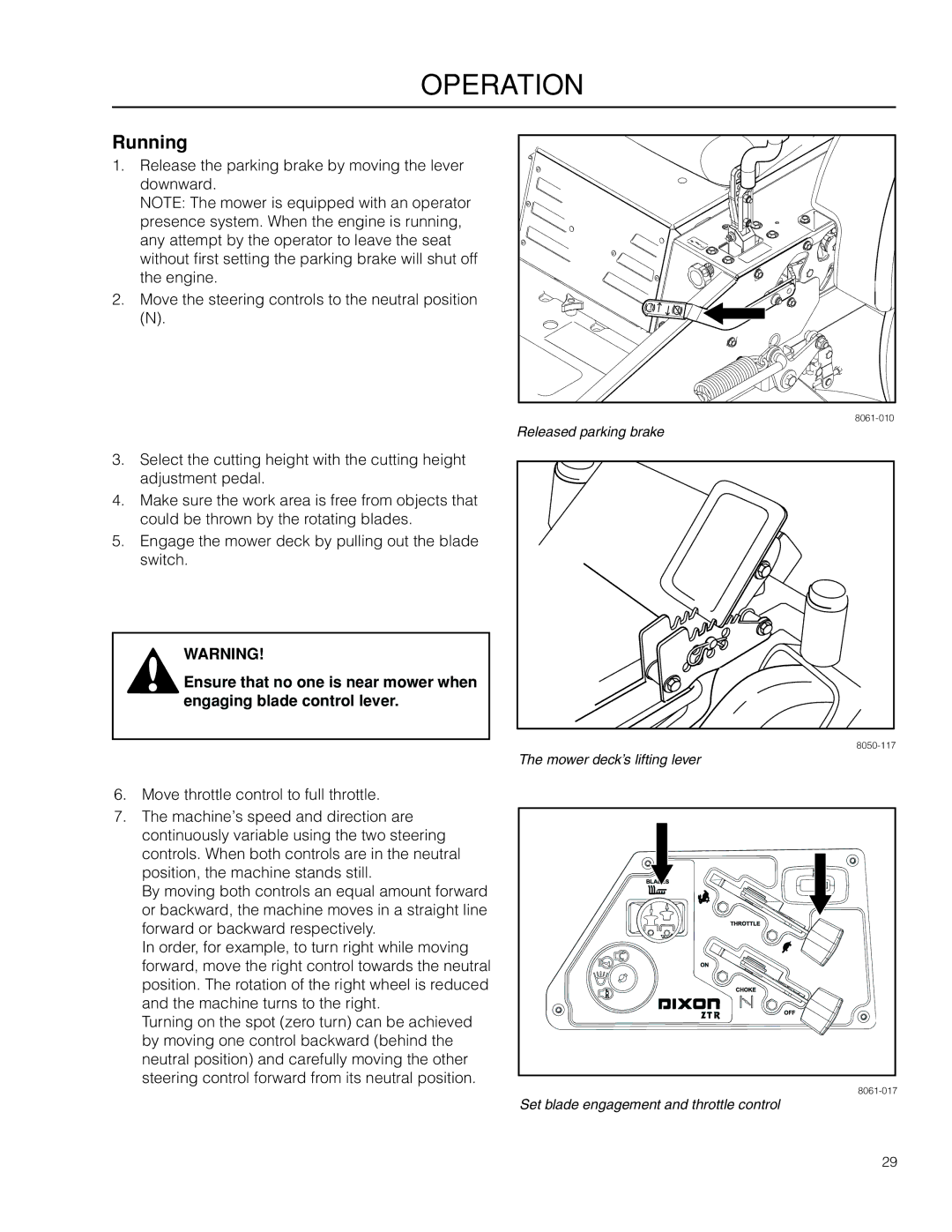 Dixon 966985401, 966985402 manual Running 