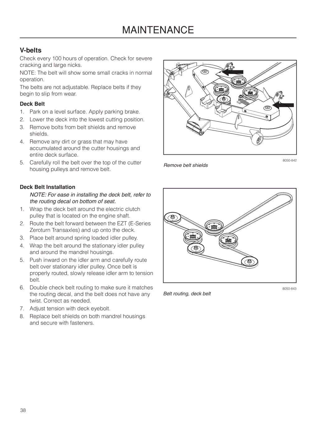 Dixon 966985402, 966985401 manual Belts, Deck Belt Installation 