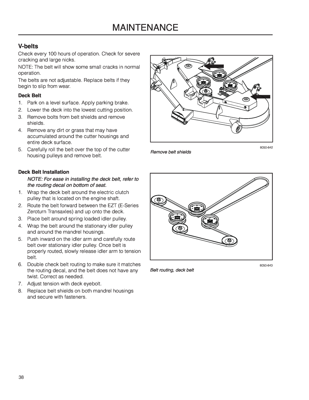 Dixon 966985402, 966985401 manual V-belts, Deck Belt Installation, Maintenance 
