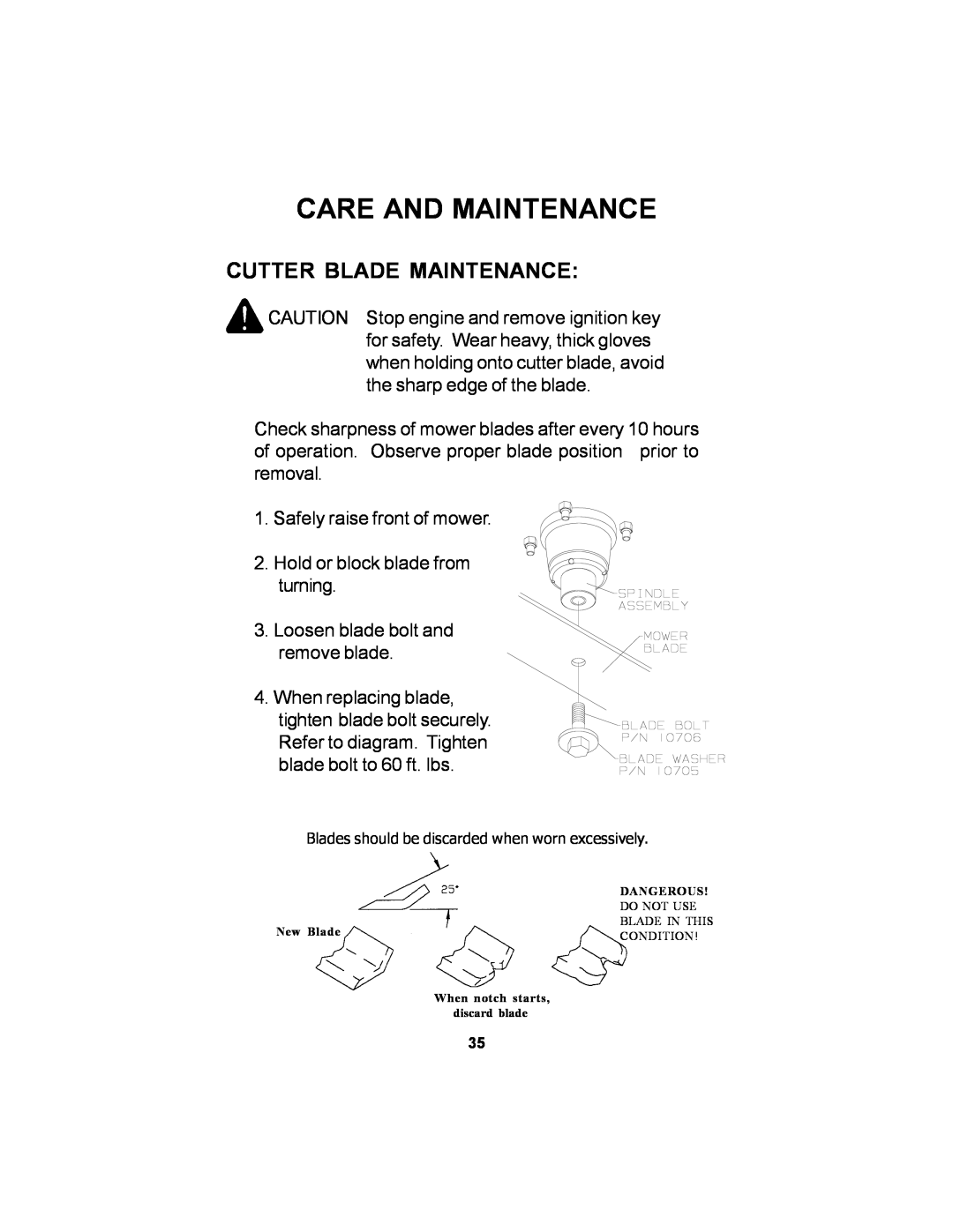 Dixon Black Bear manual Cutter Blade Maintenance, Care And Maintenance 