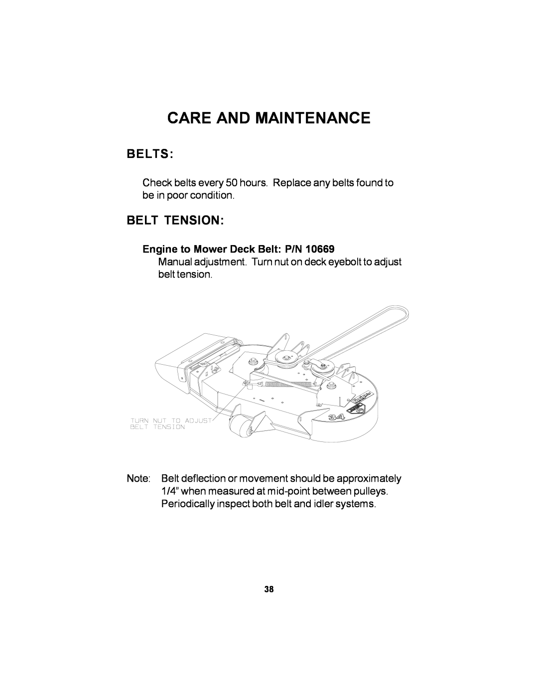 Dixon Black Bear manual Belts, Belt Tension, Care And Maintenance, Engine to Mower Deck Belt P/N 