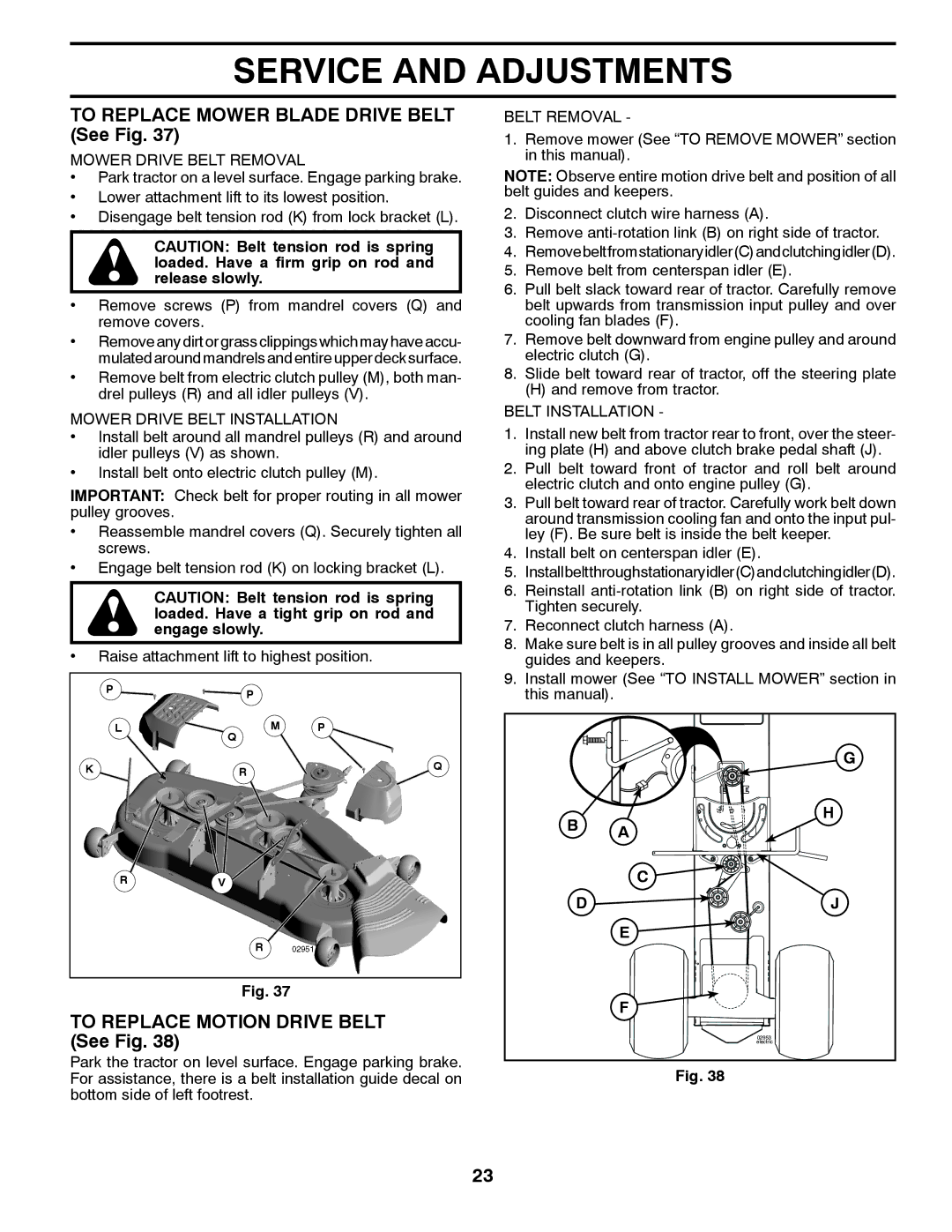 Dixon D26KH54 manual To Replace Mower Blade Drive Belt See Fig, To Replace Motion Drive Belt See Fig 