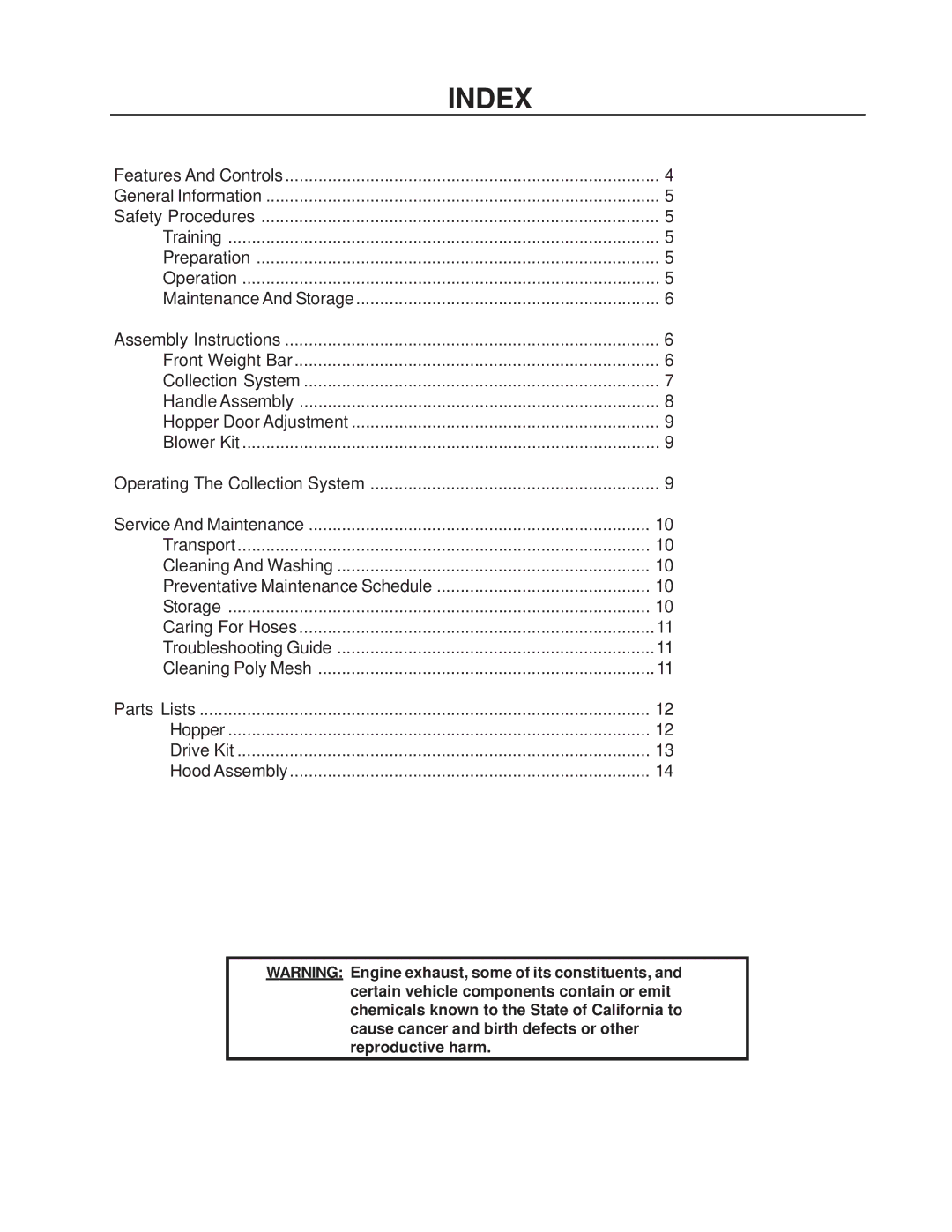 Dixon DCG 114883, DFS 114883 manual Index 