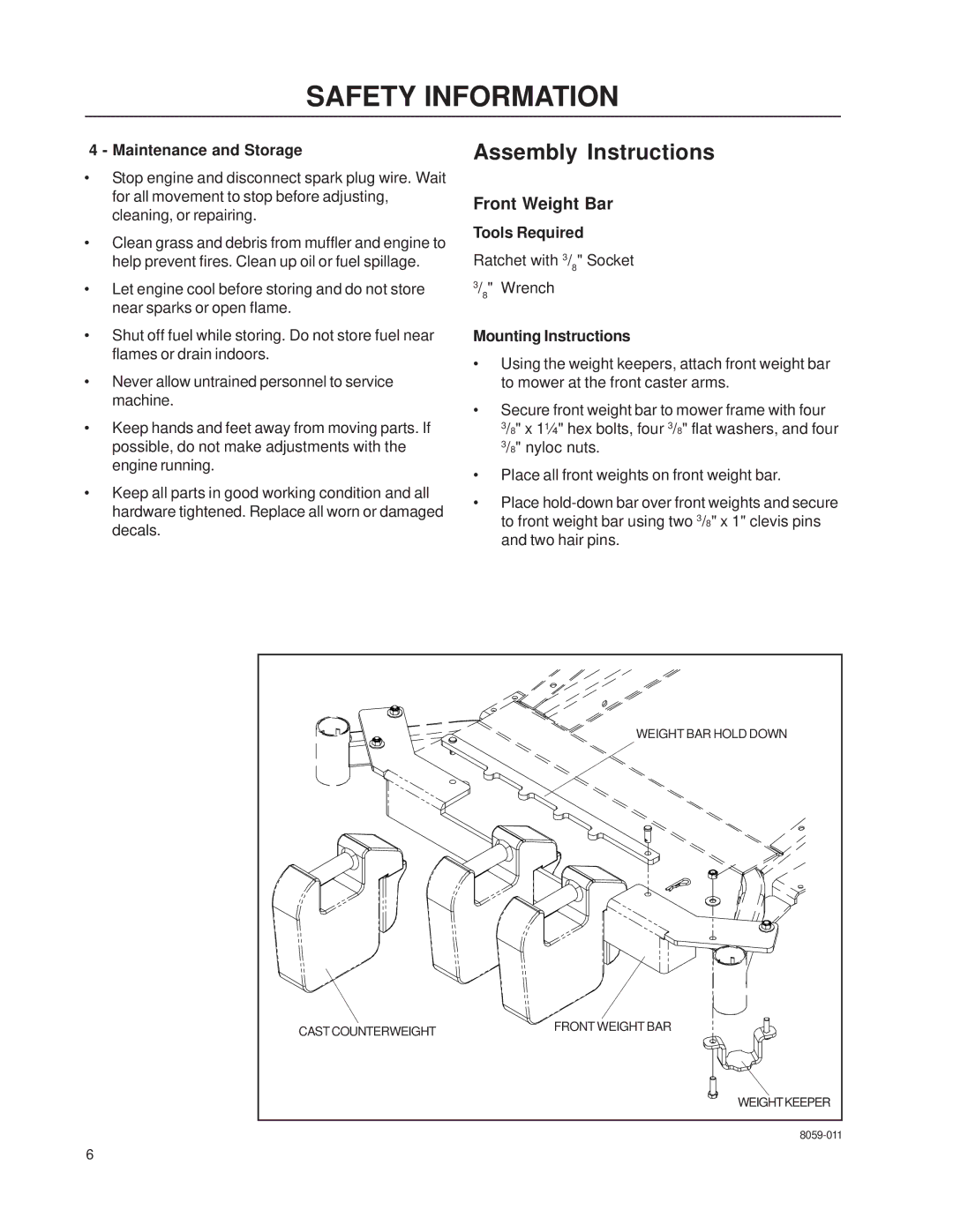 Dixon DFS 114883, DCG 114883 manual Safety Information, Assembly Instructions 