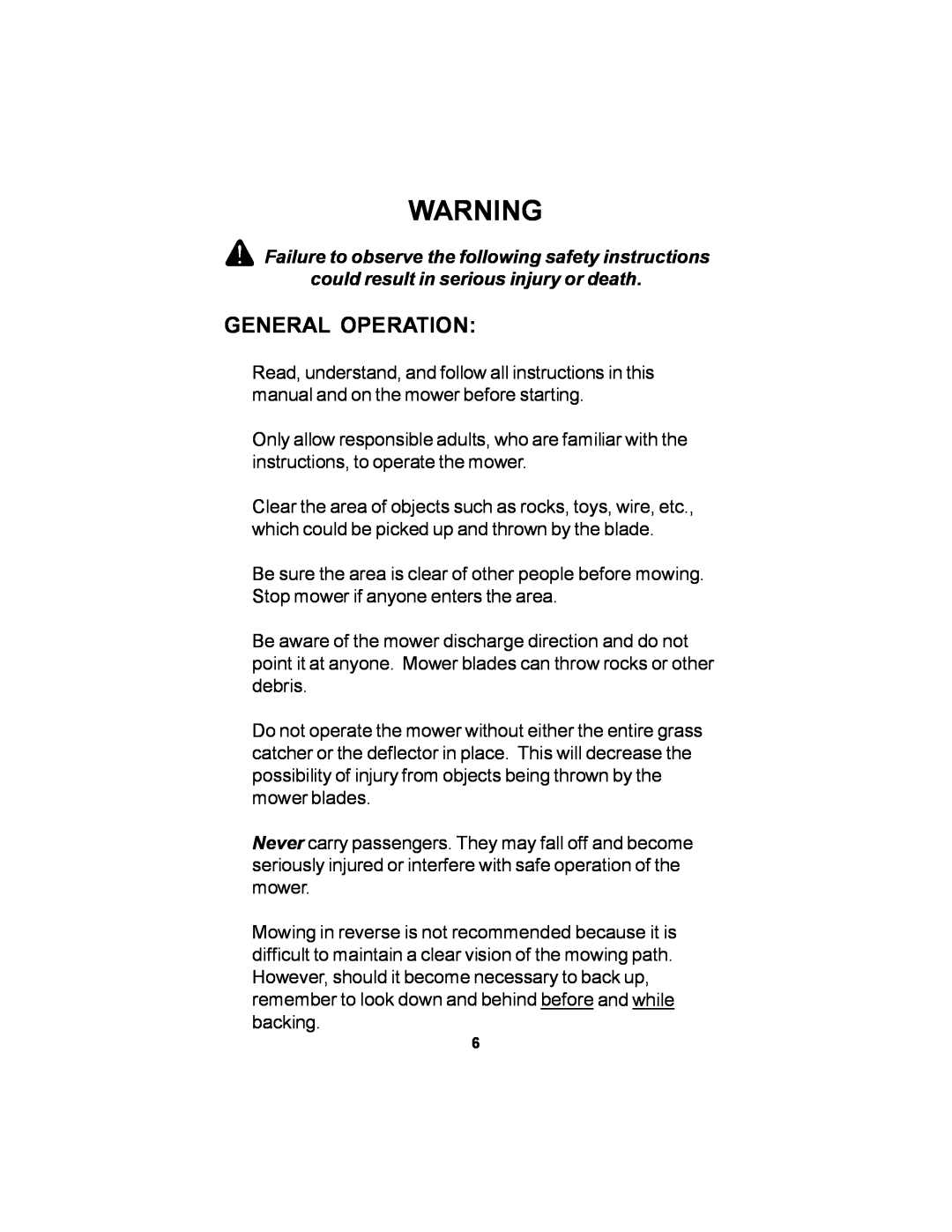 Dixon ELS 60 manual General Operation 