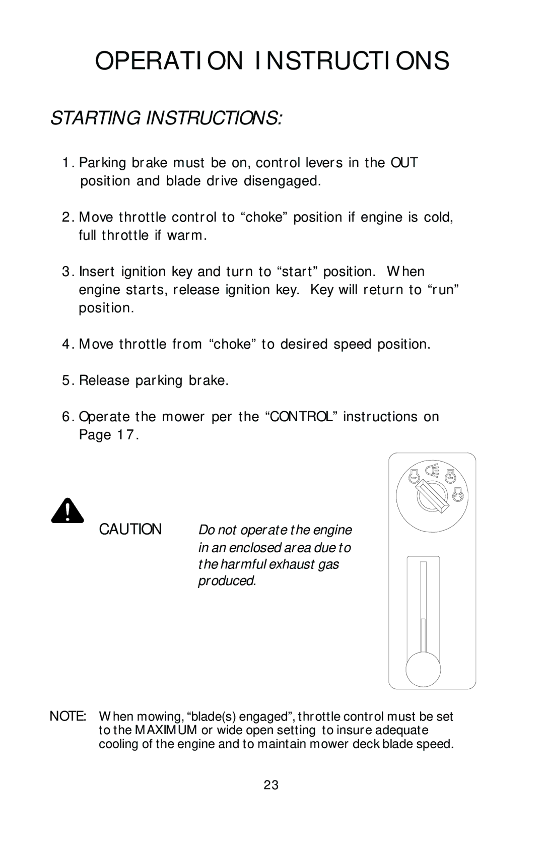 Dixon HL 30, HL 36, HL 42, 16246-0803 manual Starting Instructions 