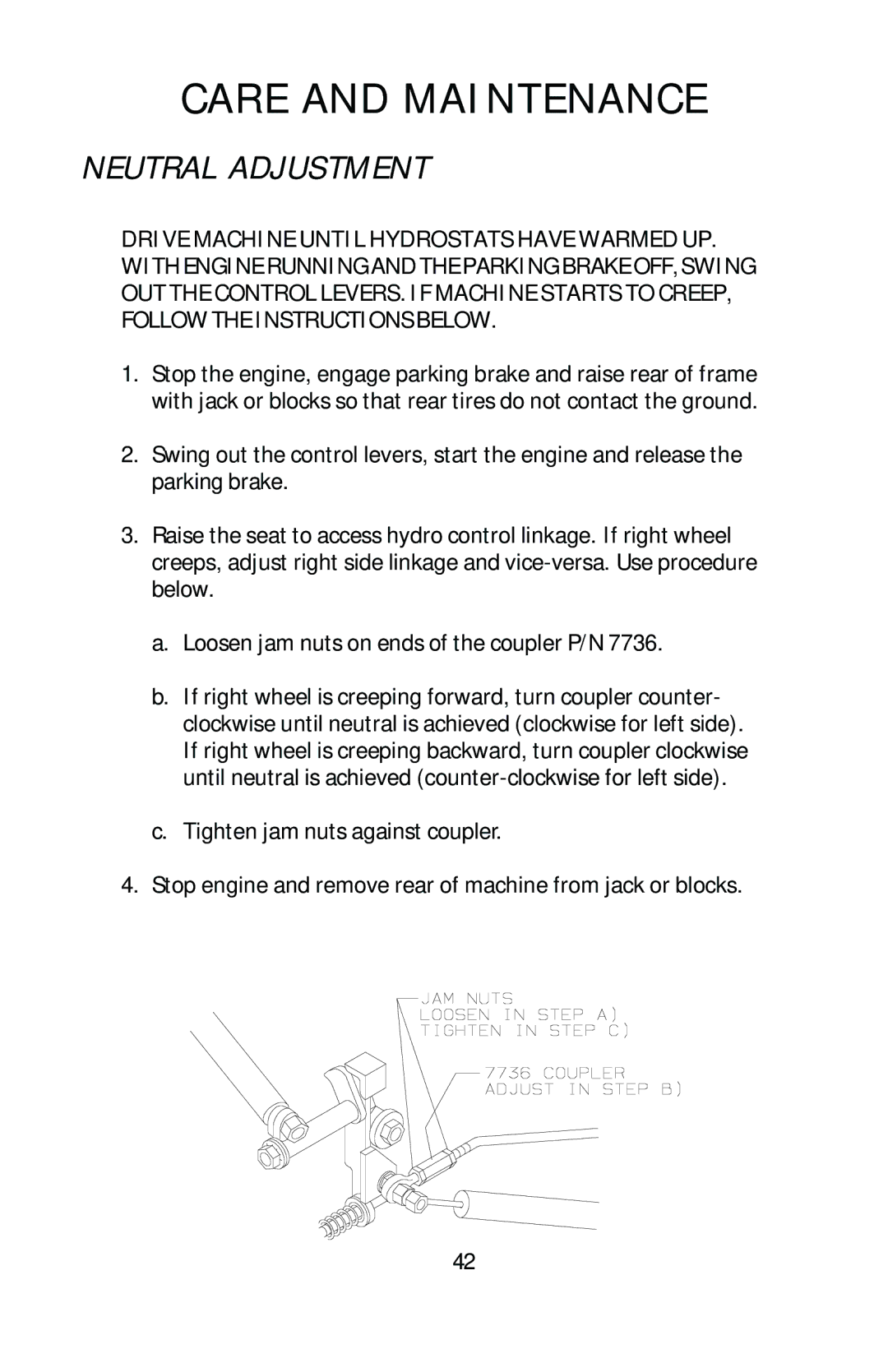 Dixon HL 36, HL 42, HL 30, 16246-0803 manual Neutral Adjustment 