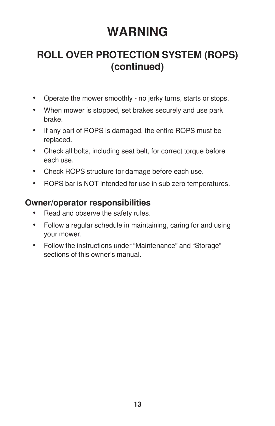 Dixon KOH/968999592, KOH/968999591, KOH/968999588, KOH/968999590 manual Owner/operator responsibilities 