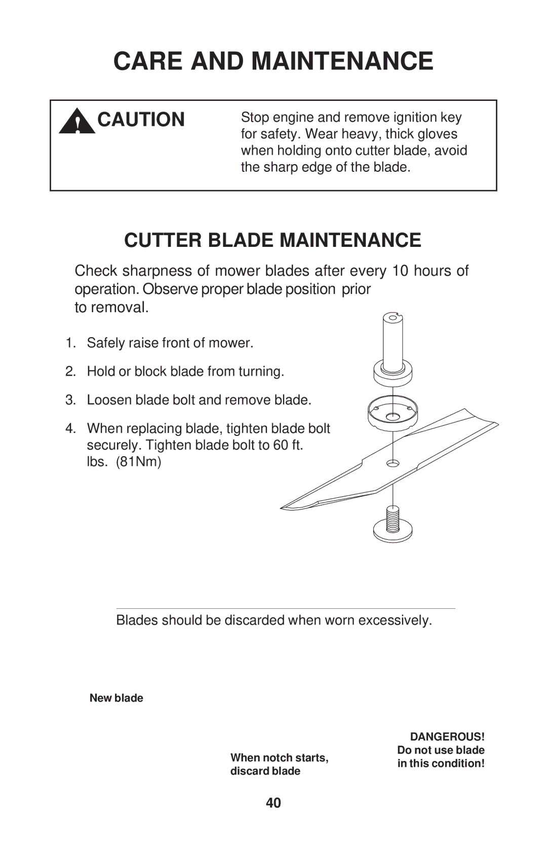 Dixon KOH/968999591, KOH/968999592, KOH/968999588, KOH/968999590 manual Cutter Blade Maintenance 