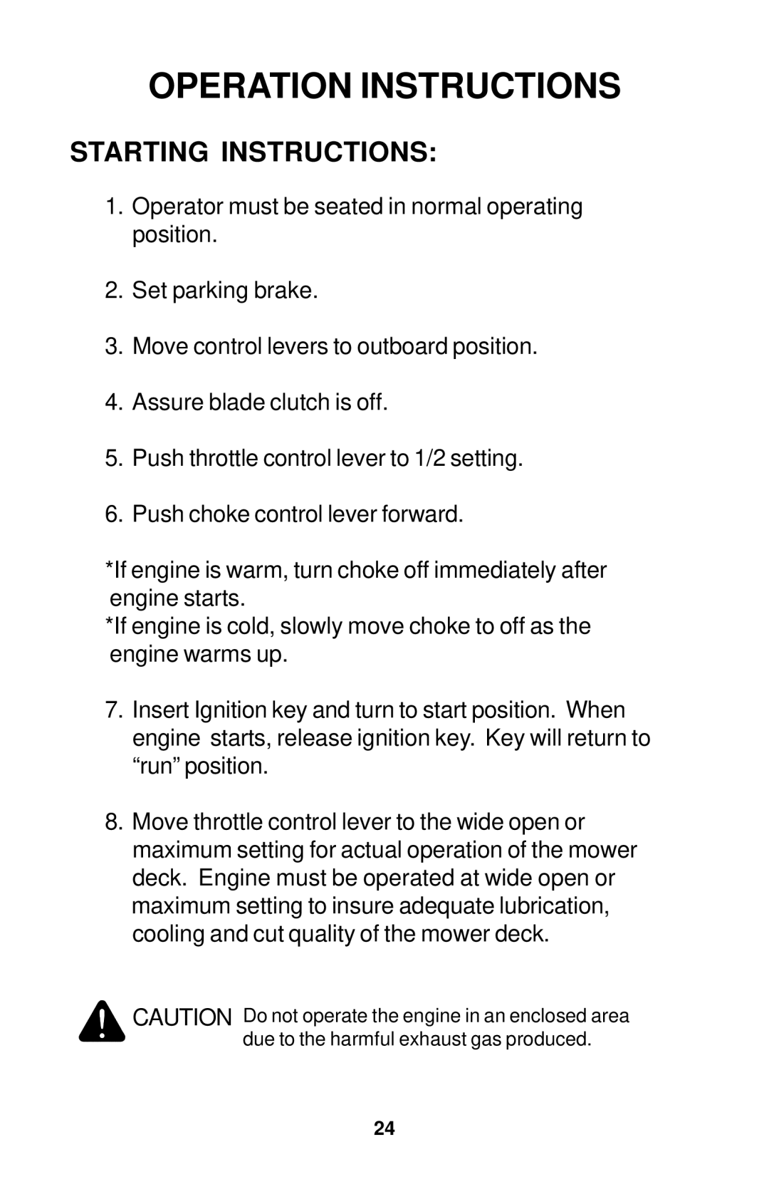 Dixon Operator's Manual electric lawn mower Grizzly 2005 manual Starting Instructions 