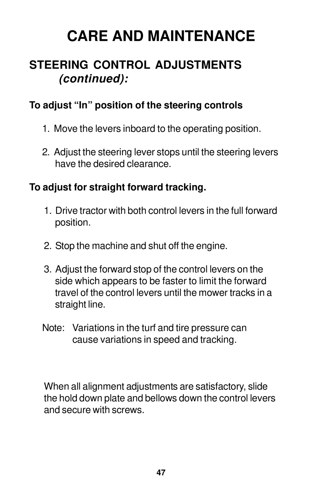 Dixon Operator's Manual electric lawn mower Grizzly 2005 manual To adjust In position of the steering controls 